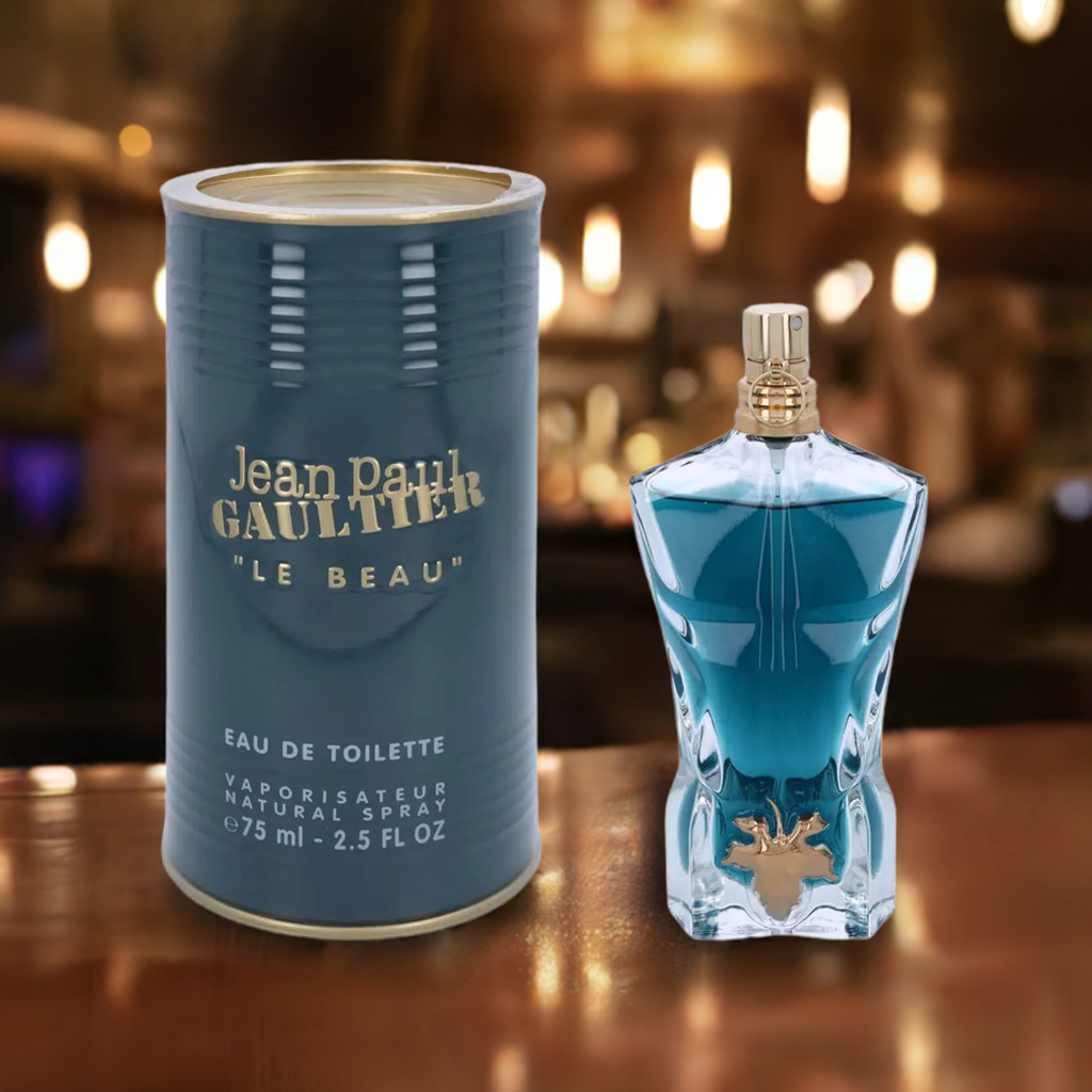 The bottle and the container for the bottle of the product Jean Paul Gaultier Le Beau
